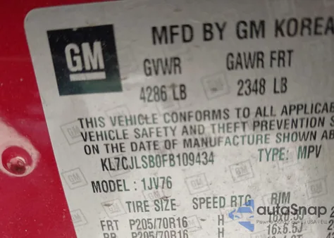 2015 Chevrolet Trax Lt from USA, damaged, VIN KL7CJLSB0FB109434